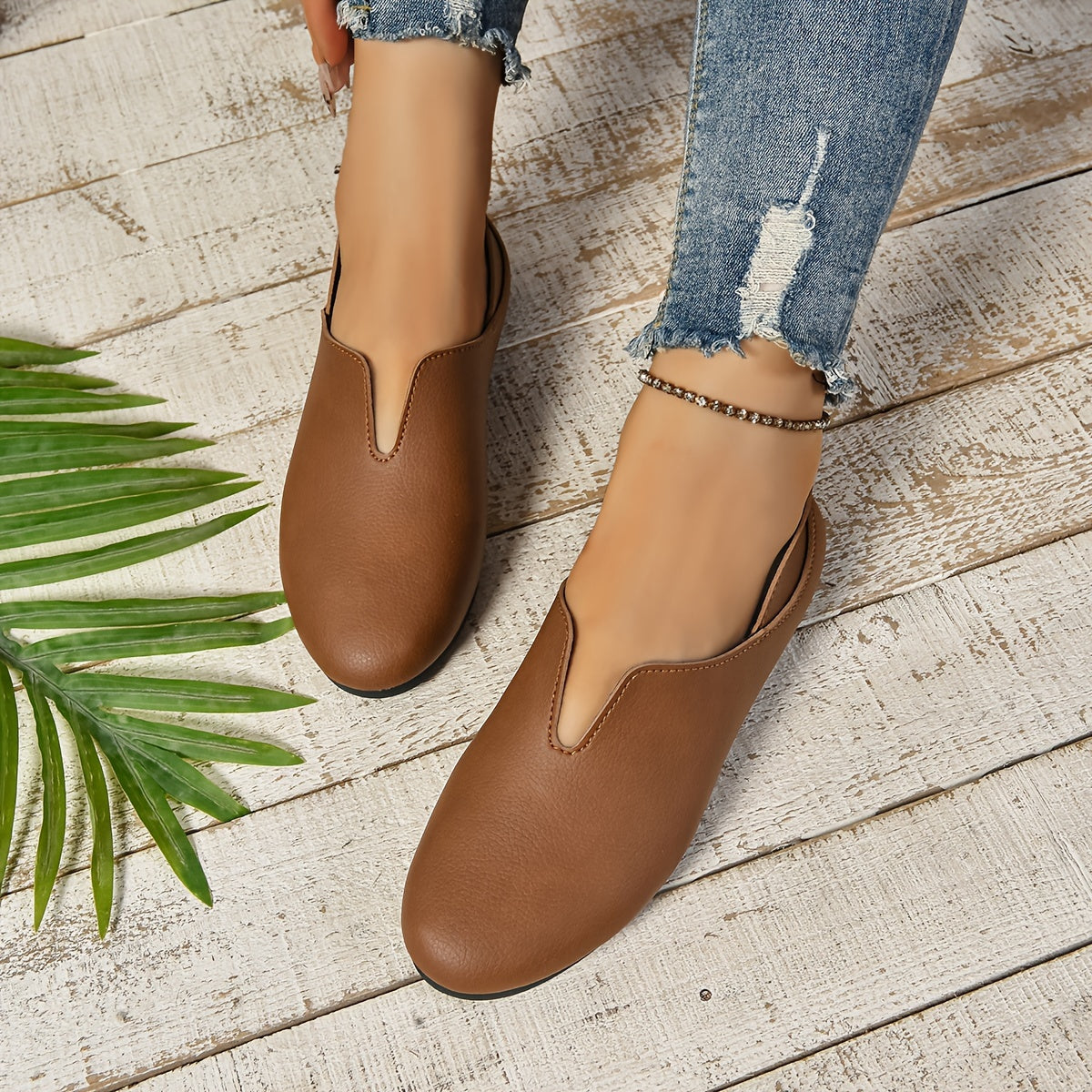 Women's Slip-On Loafers with Round Toe Solid Color Fabric Lining All-Season