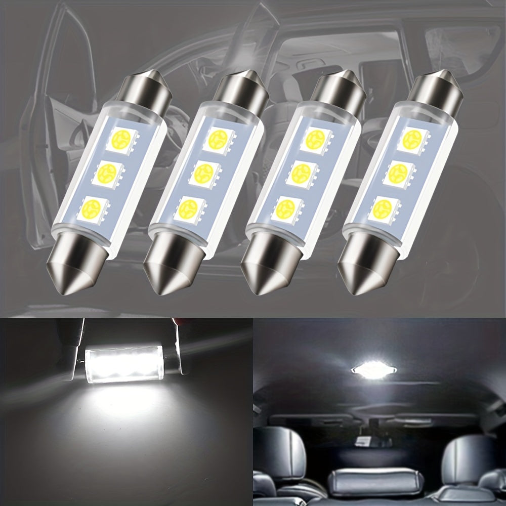 4Pcs White LED Car Interior Light Bulbs for Dome Map Trunk Step DC12V