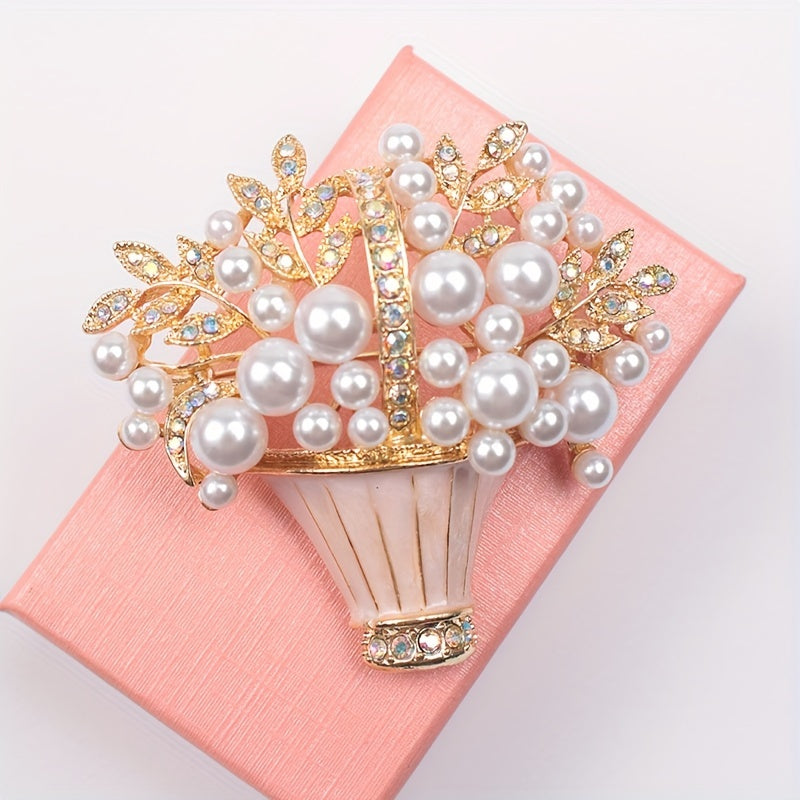 Faux Pearl and Rhinestone Flower Brooch Vintage-Inspired Irregular Shape for Dresses and Sweaters
