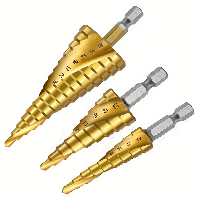 3pcs Titanium Coated High Speed Steel Step Drill Set for Wood Metal