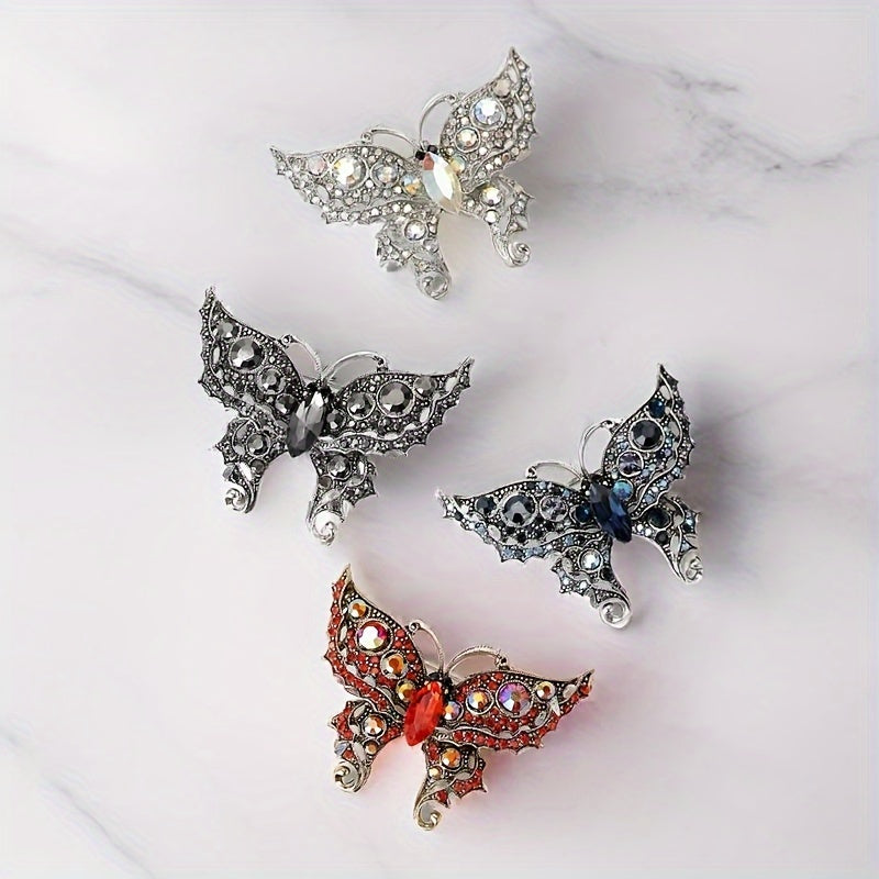 Vintage Rhinestone Butterfly Brooch for Coats and Jackets Alloy Insect Pin