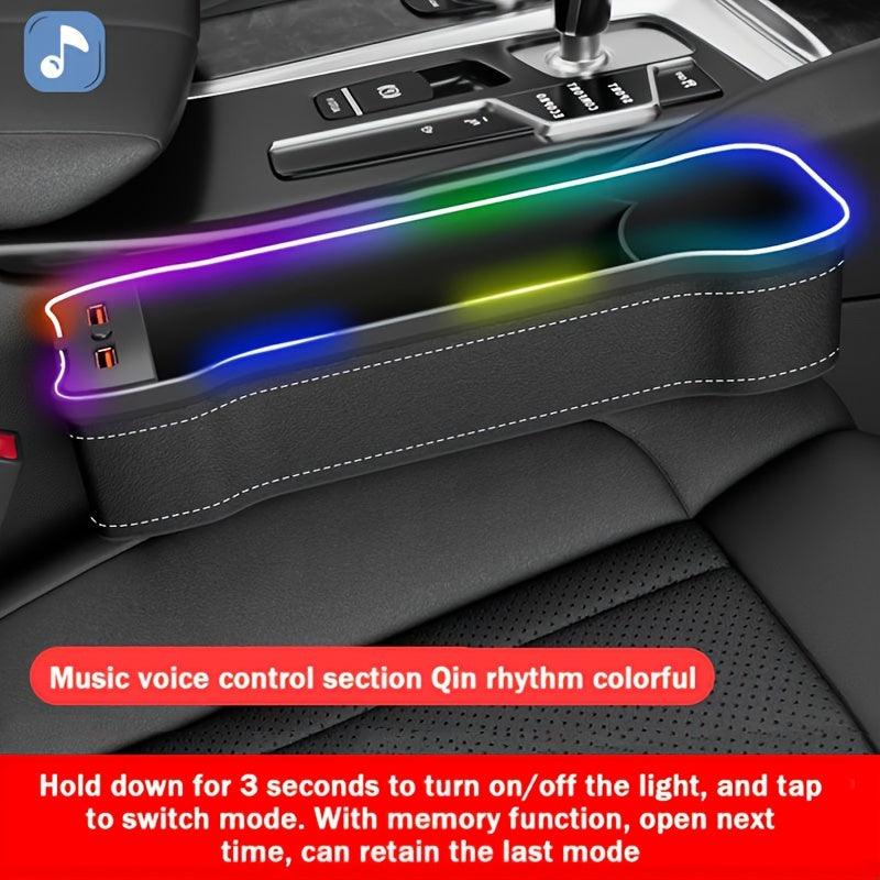 Car Interior Storage Box Voice-Activated Atmosphere Light Organizer Cup Holder