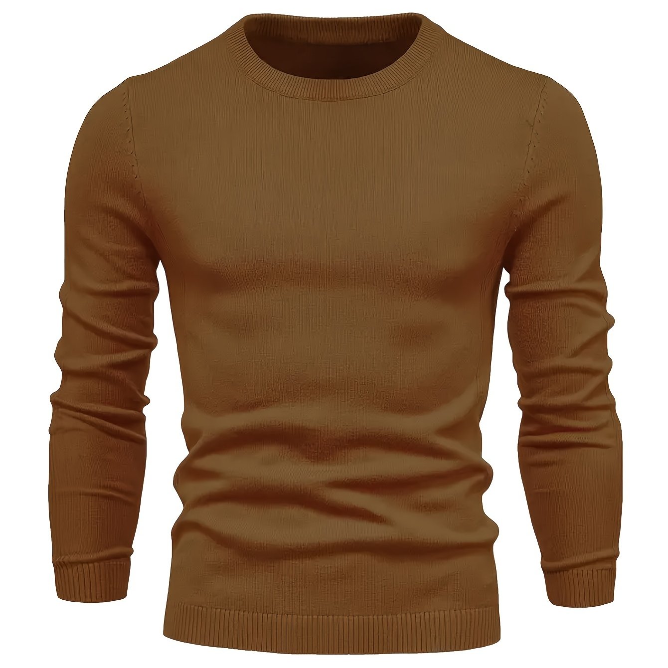 Men's Knit Sweater Fall Winter Solid Color Crew Neck Long Sleeve Medium Stretch Rayon
