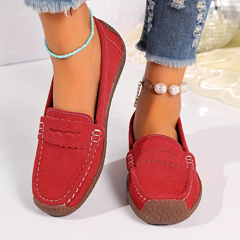 Women's Black Loafers Slip-On Flats Comfortable PU Casual Shoes