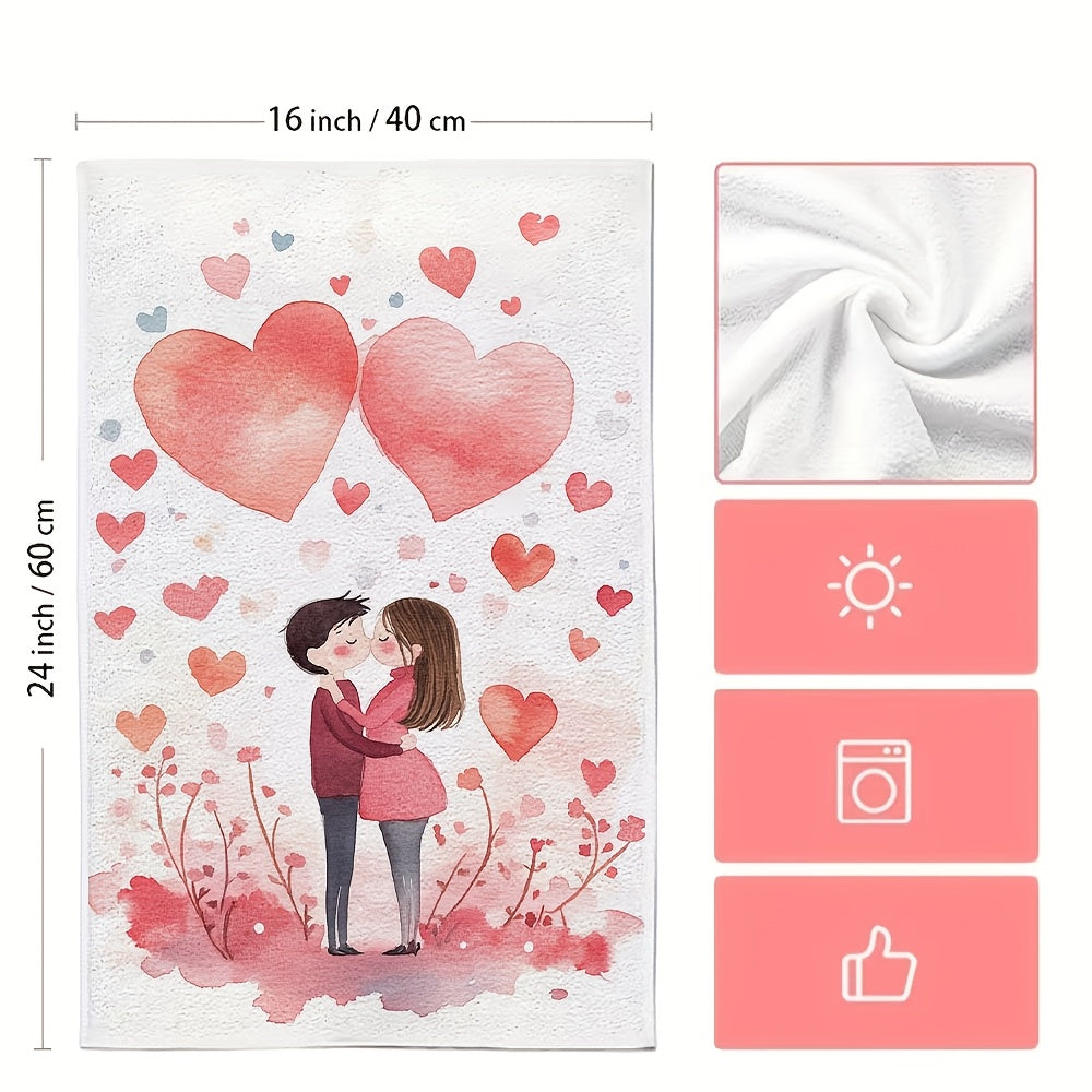 Set of 2 Valentine’s Day Kitchen Towels Romantic Embrace 40x60cm High Absorbency