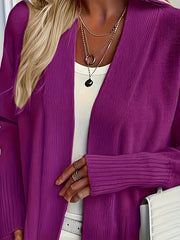 Women's Purple Knit Cardigan Open Front Sweater Long Sleeves