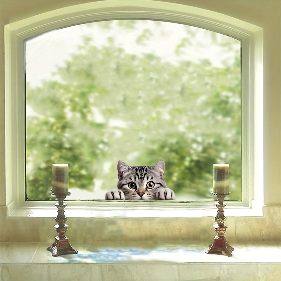Cartoon Cat Window Decal, Easy Stick-On, 1mm Thick Paper Film for Glass Doors