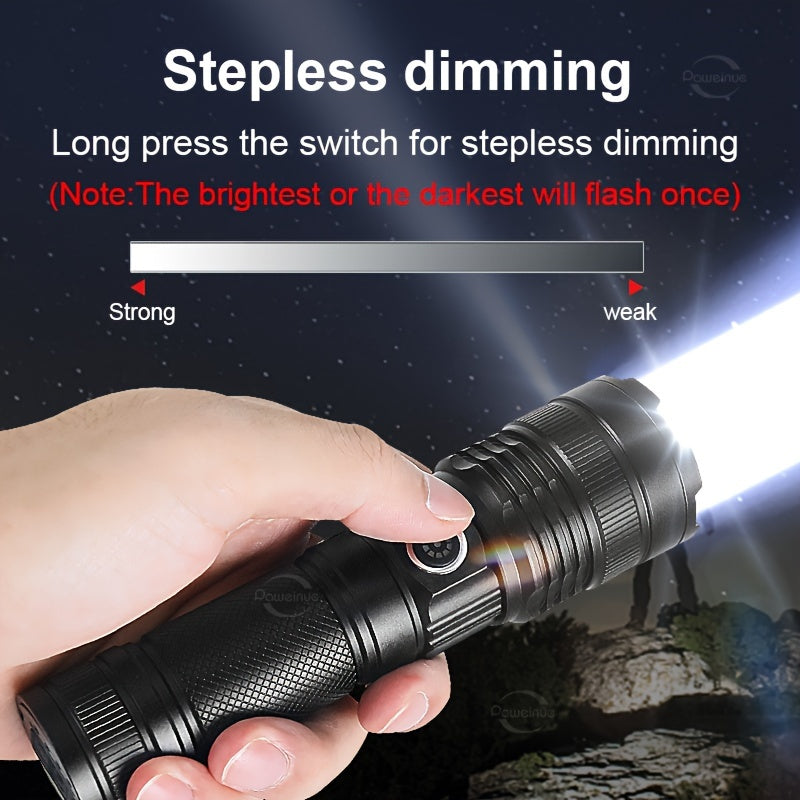 30W LED Tactical Flashlight USB Rechargeable Waterproof Aluminum Alloy Long-Range Zoom