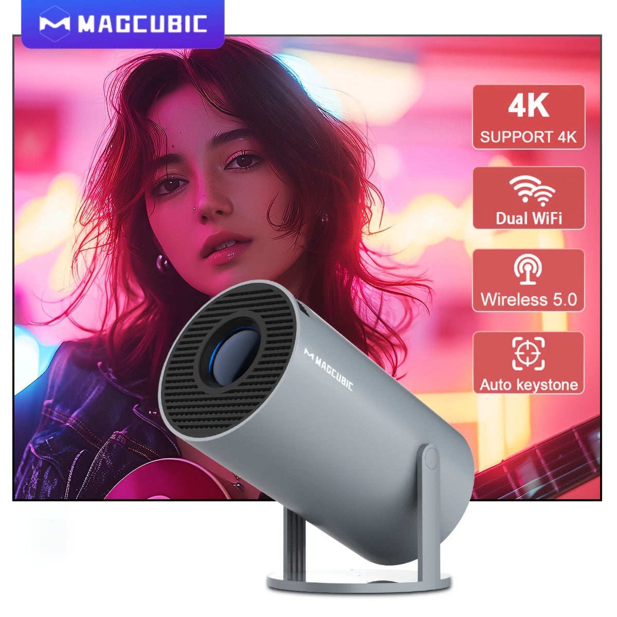 Portativ Android proyektori 4K qo'llab-quvvatlash 260ANSI Ikki WiFi 180° stend