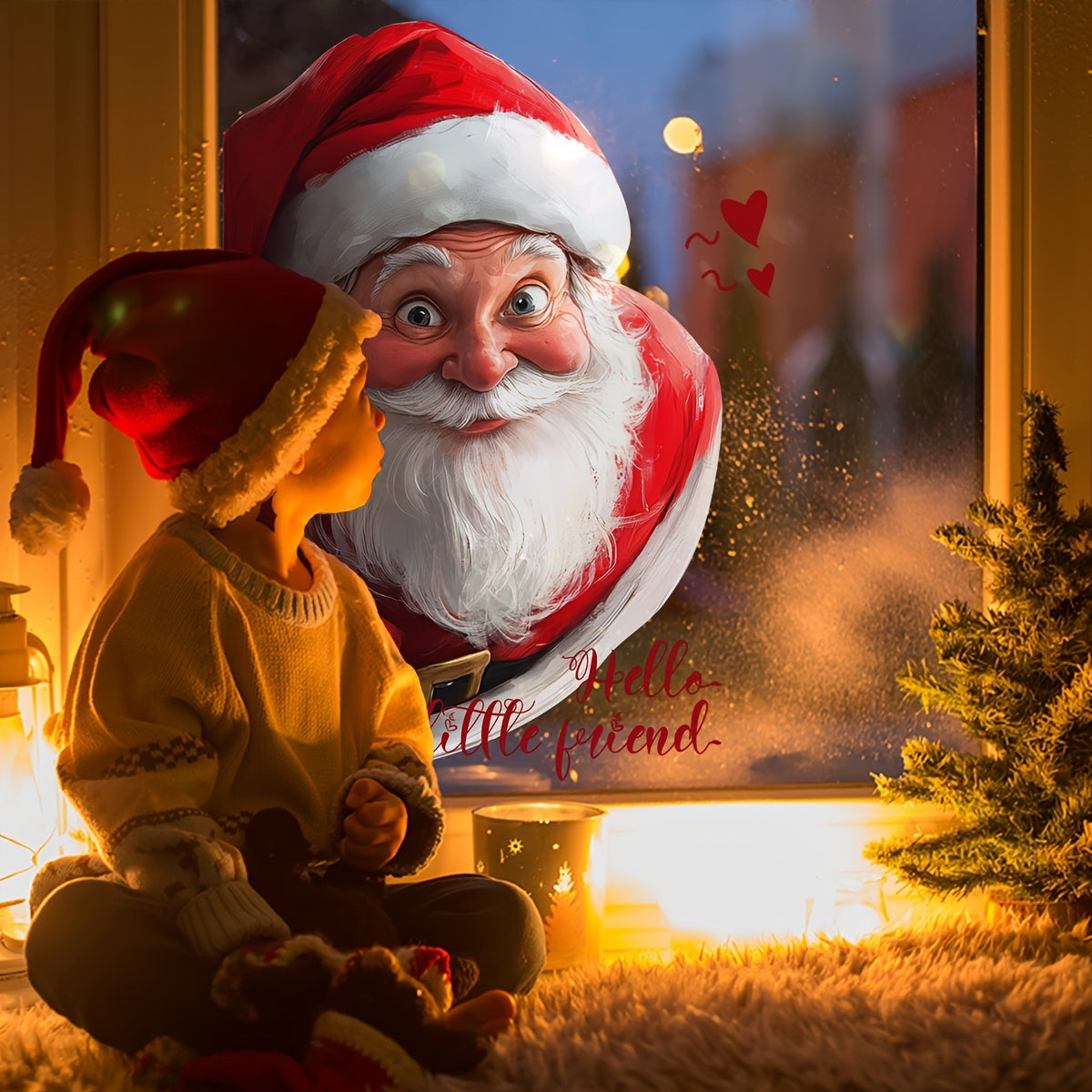 Santa Claus Greetings Double-Sided Glass Window Decal Reusable PVC Sticker for Bathroom Home Decor