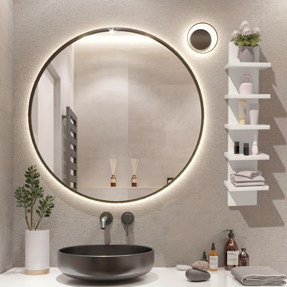 White Wooden Wall Shelf with Five Tiers for Storage and Organization