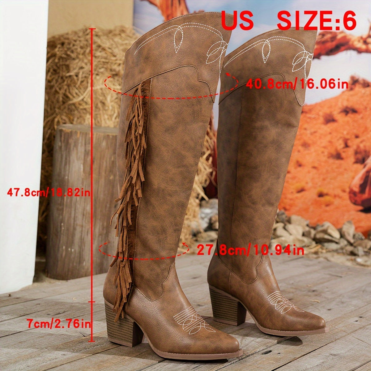 Женские сапоги-ботфорты с кисточками и блоковым каблуком, с тканевой подкладкой