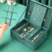 Retro Jewelry Box with Large Capacity Multi-Layer Velvet Display for Rings Earrings Bracelets Necklaces