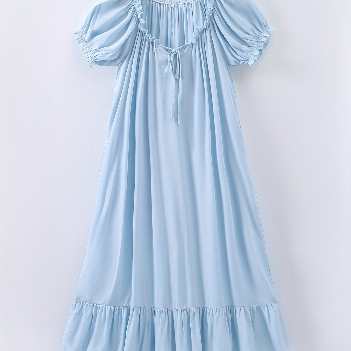 Women's Viscose Nightdress with Lace Trim and Ruffle Hem for Summer