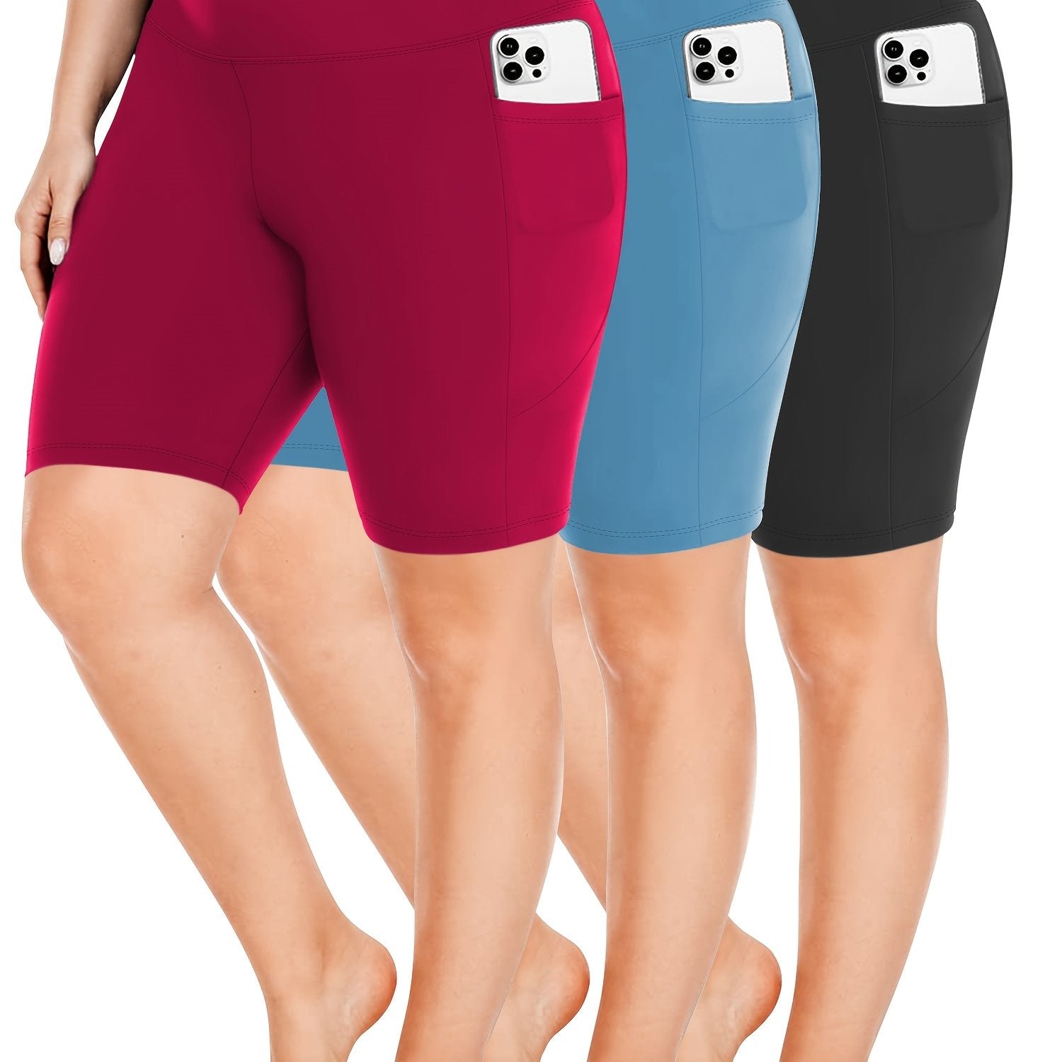 Ayollar uchun yoga shortlari polyester elastan, to'liq qora, 3-to'plam, elastik, shaffofsiz bo'lmagan