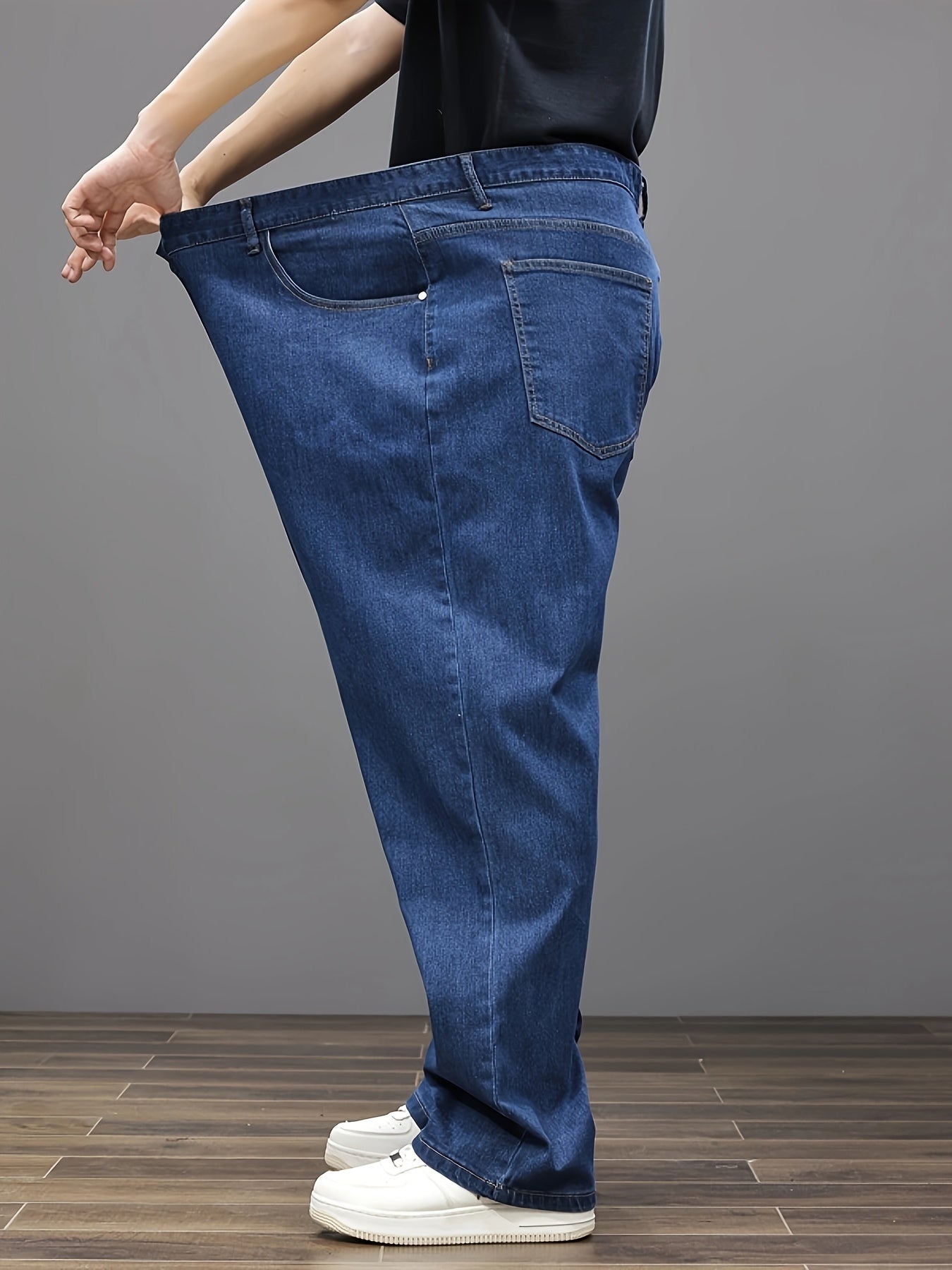 Men's Plus Size Stretch Denim Jeans Relaxed Fit Elastic Waist Casual All-Season