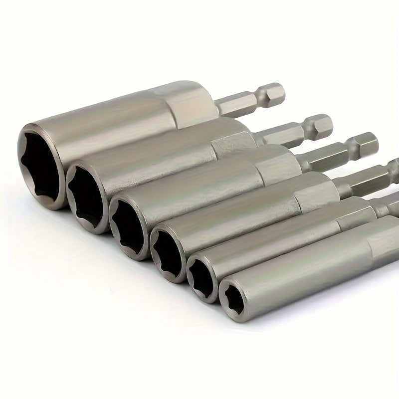6-Piece 80mm Deep Nut Screwdriver Set with Impact Socket Adapter and Hex Bit