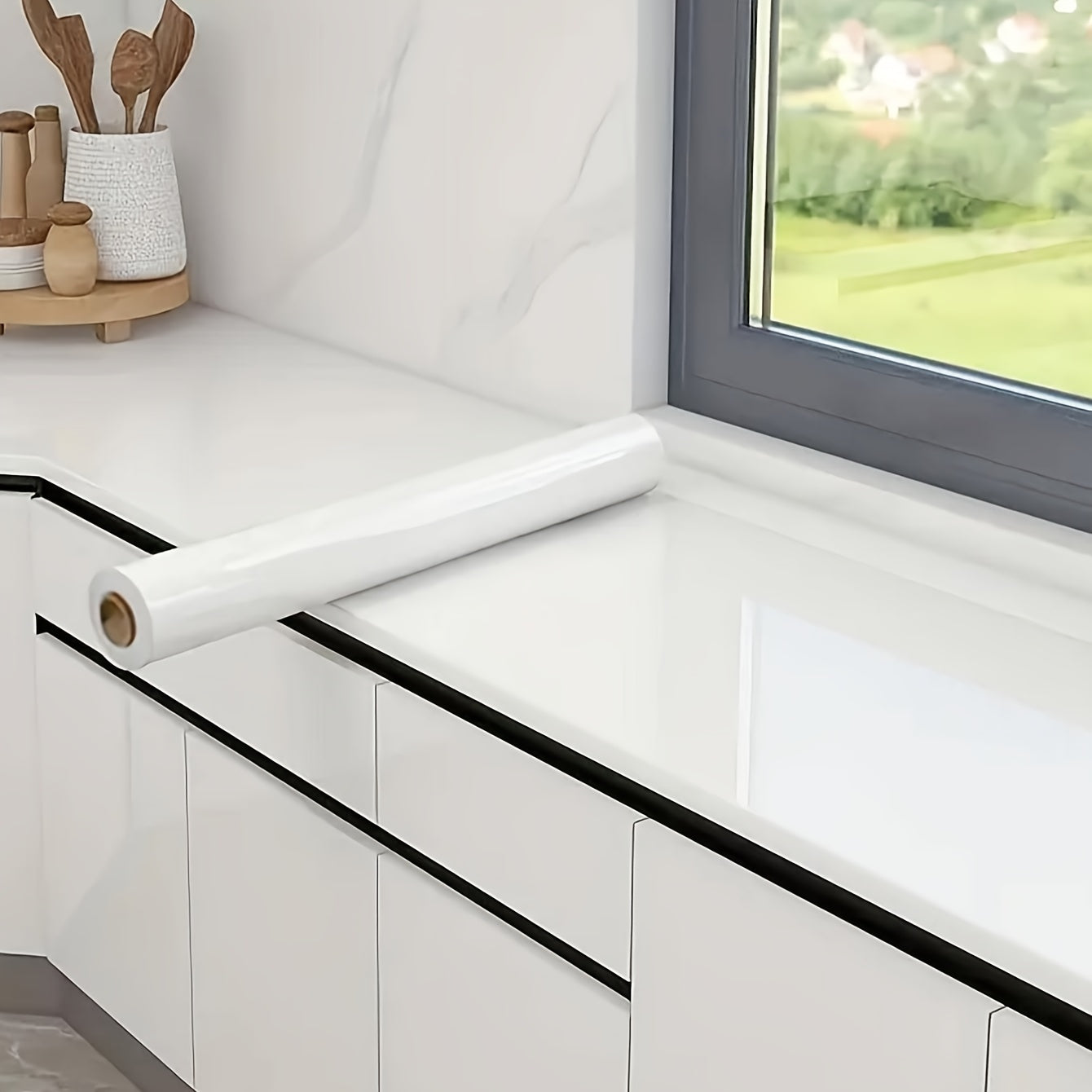 Self-Adhesive Waterproof Wallpaper Black Marble Pattern 40cm x 100cm for Kitchen Backsplash