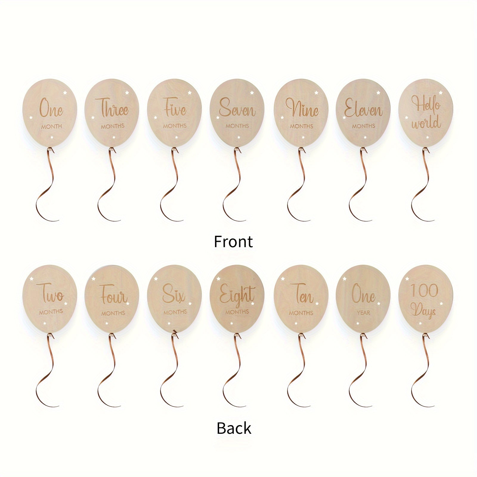 Set of Wooden Milestone Cards Light Brown Balloon Design for Baby First Year