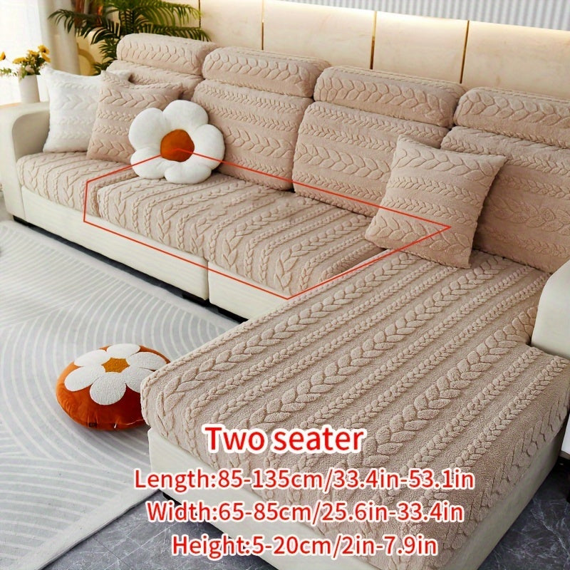 Wheat Sheaf Pattern Plush Sofa Cover Elastic Fit for 1-4 Seater Non-Slip Machine Washable
