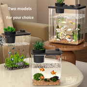 Square Acrylic Fish Bowl with Plant Holder for Desktop Aquascaping and Pet Fish Keeping