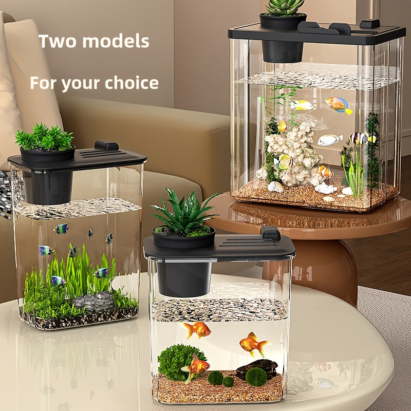 Square Acrylic Fish Bowl with Plant Holder for Desktop Aquascaping and Pet Fish Keeping