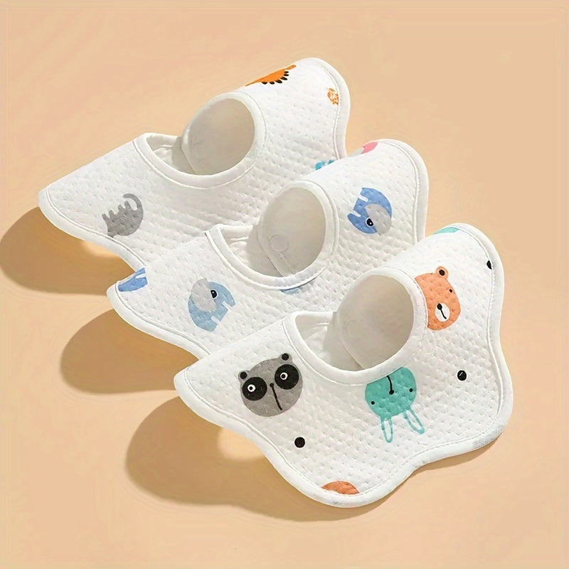 Baby Bibs Set 3 Pieces Waterproof Cotton with Hidden Buttons Soft Absorbent for Infants