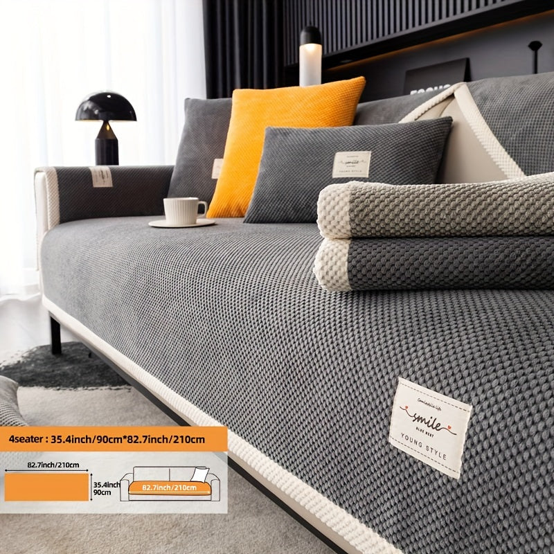 Hozirgi zamonaviy plush divan qopqog'i, barcha fasllar uchun korduroy chekkali