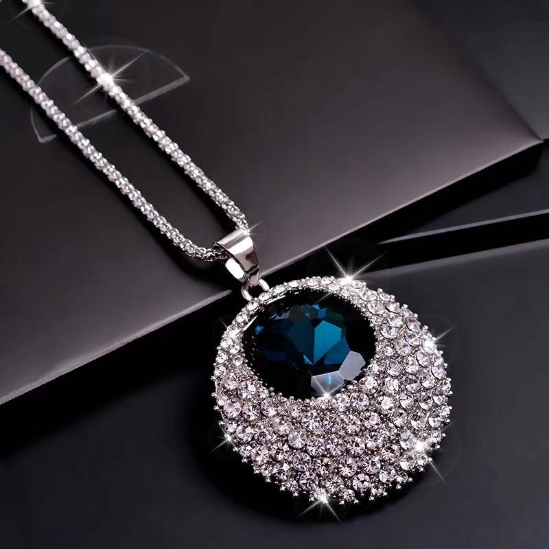 Women's Round Pendant Necklace with Cubic Zirconia Halo for Parties and Gifts