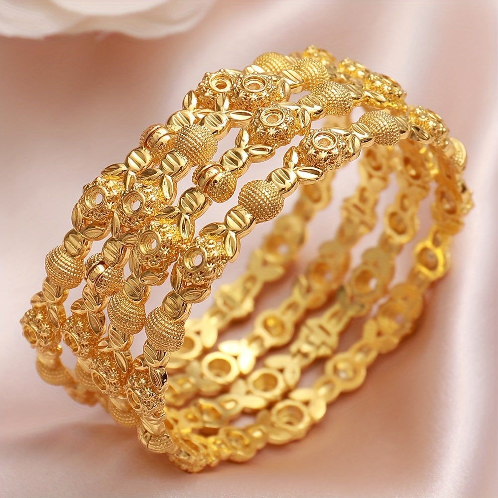 Set of 4 Gold-Plated Copper Bangle Bracelets for Women Adjustable Ethnic Style