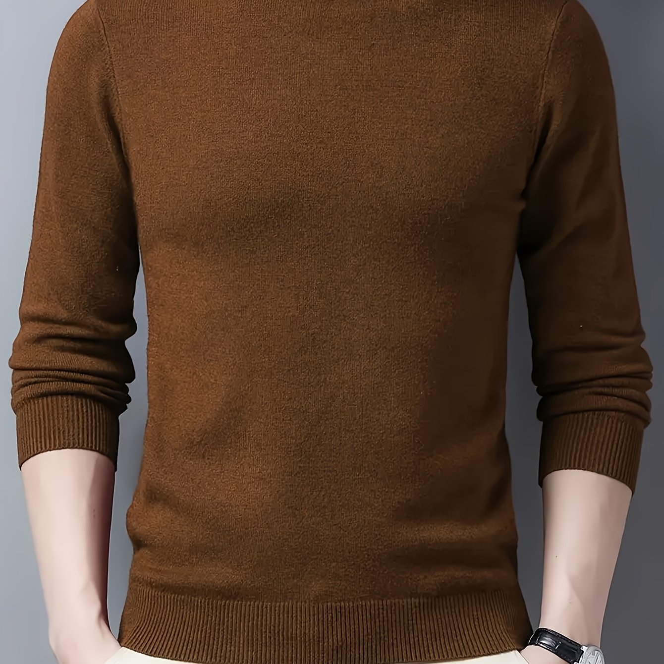 Men's Knit Sweater Hooded Fall Winter Solid Rayon Long Sleeve Stand Collar