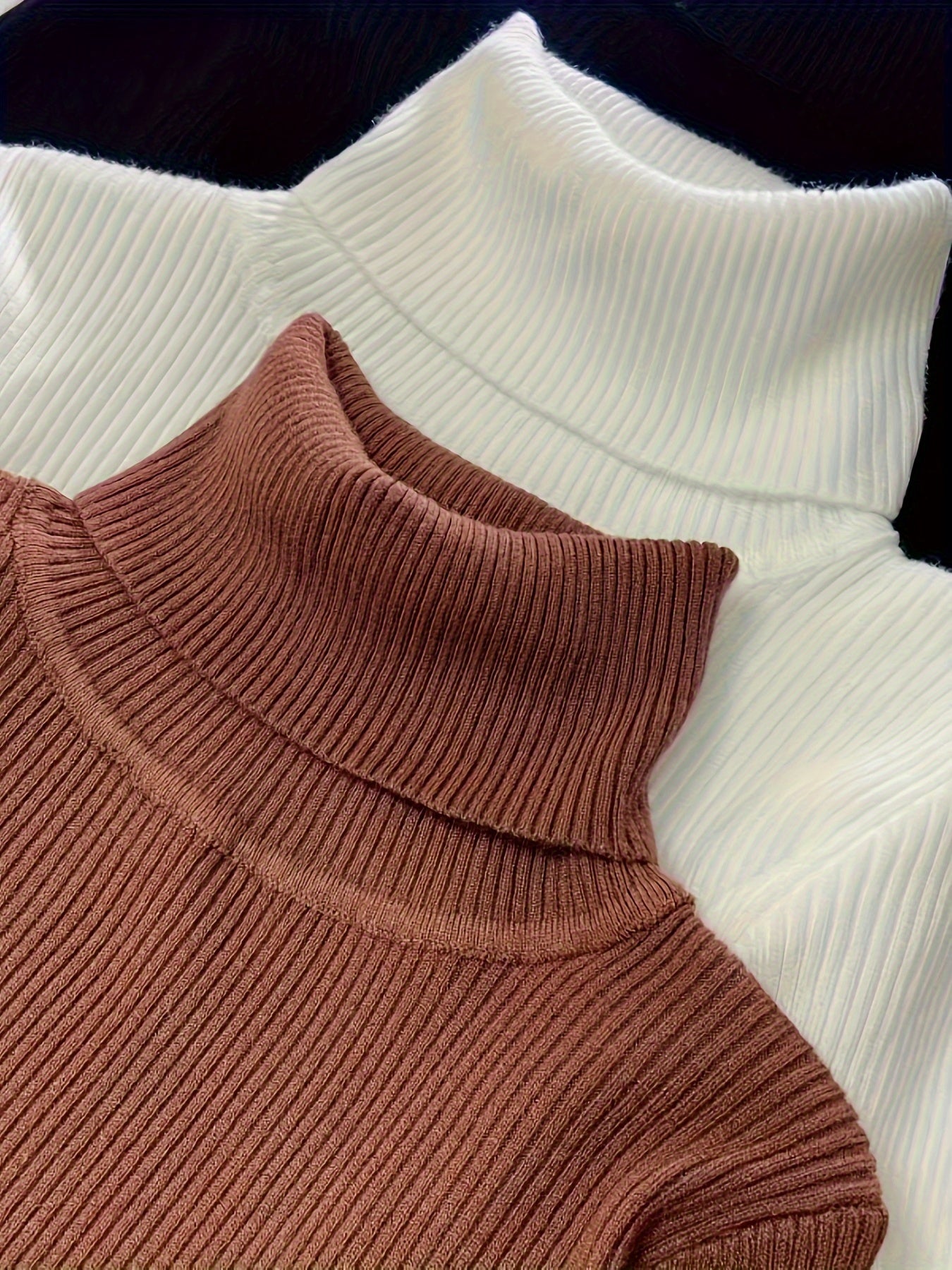 Conjunto de 3 suéteres de cuello alto de punto en color sólido para mujer otoño e invierno