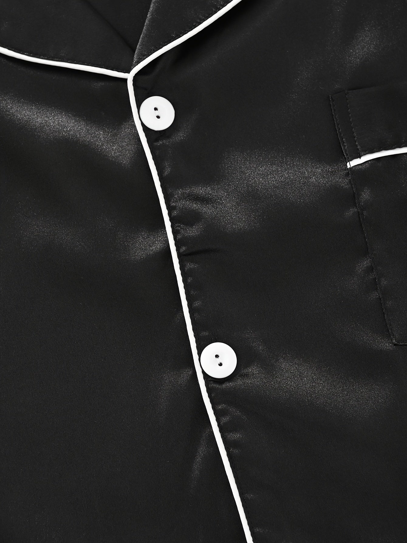 Conjunto de pijama de satén de manga larga para hombre con patrón de giro de color sólido para dormir y descansar