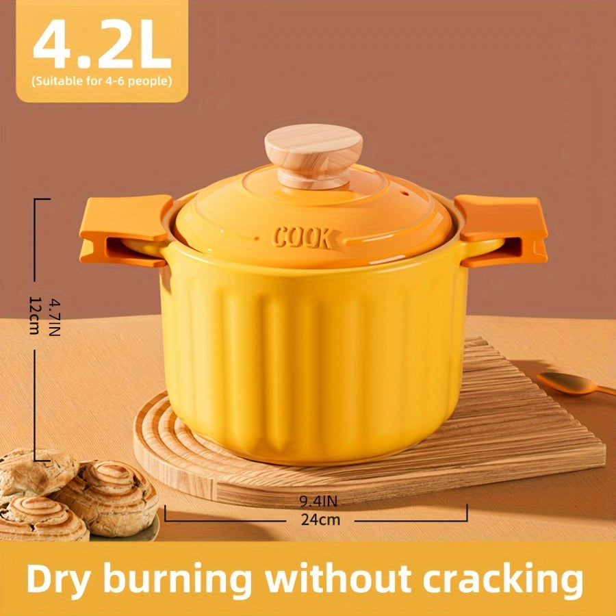 Textured Ceramic Soup Pot Yellow Lid Non-Stick Heat-Resistant Cookware