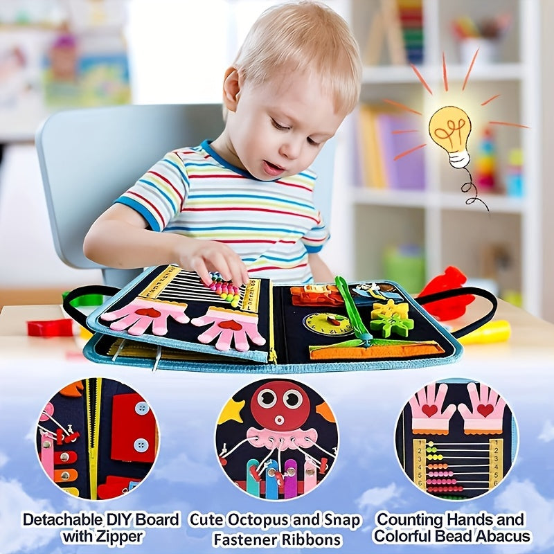 Pink Blue 3-Layer Animal Busy Board Educational Toy for Kids