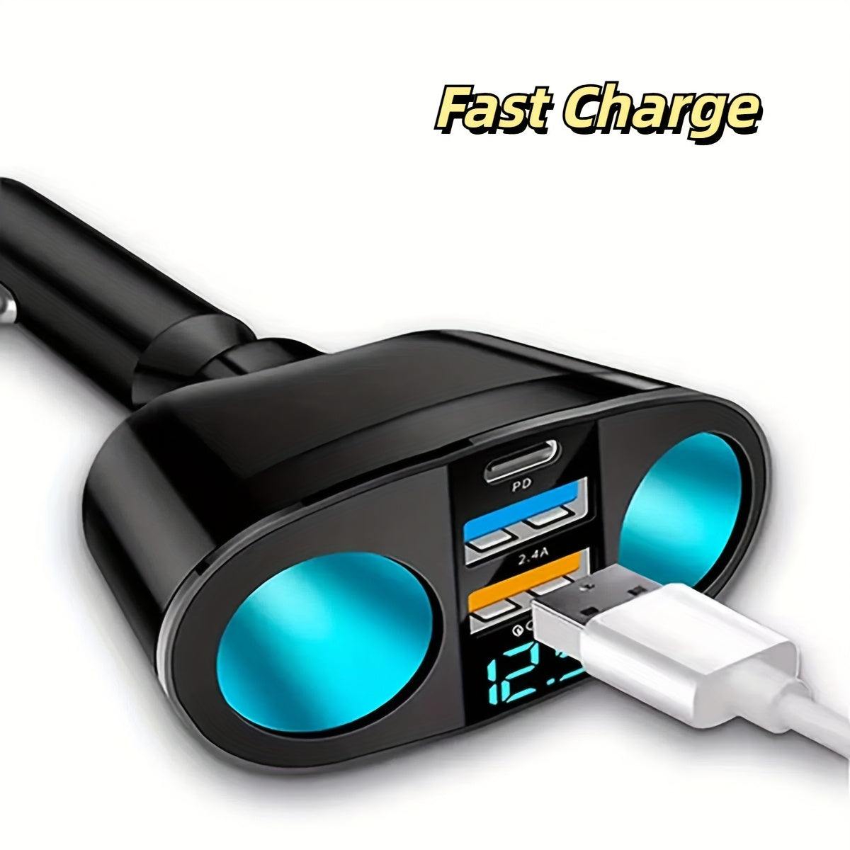 Dual USB Car Charger with Digital Display Fast Charging for Multiple Devices