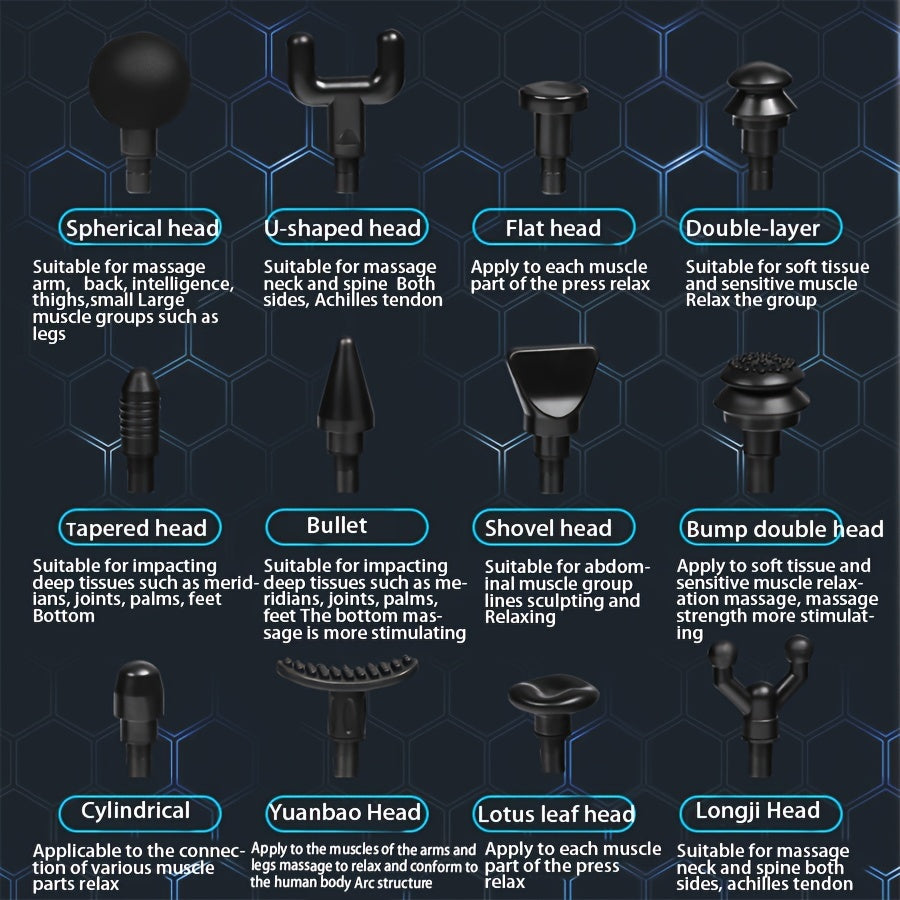Handheld Percussion Massage Gun with 12 Replacement Heads USB Rechargeable for Athletes and Fitness