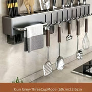Carbon Steel Wall-Mounted Utensil Holder with Towel Bar and Drain Basket