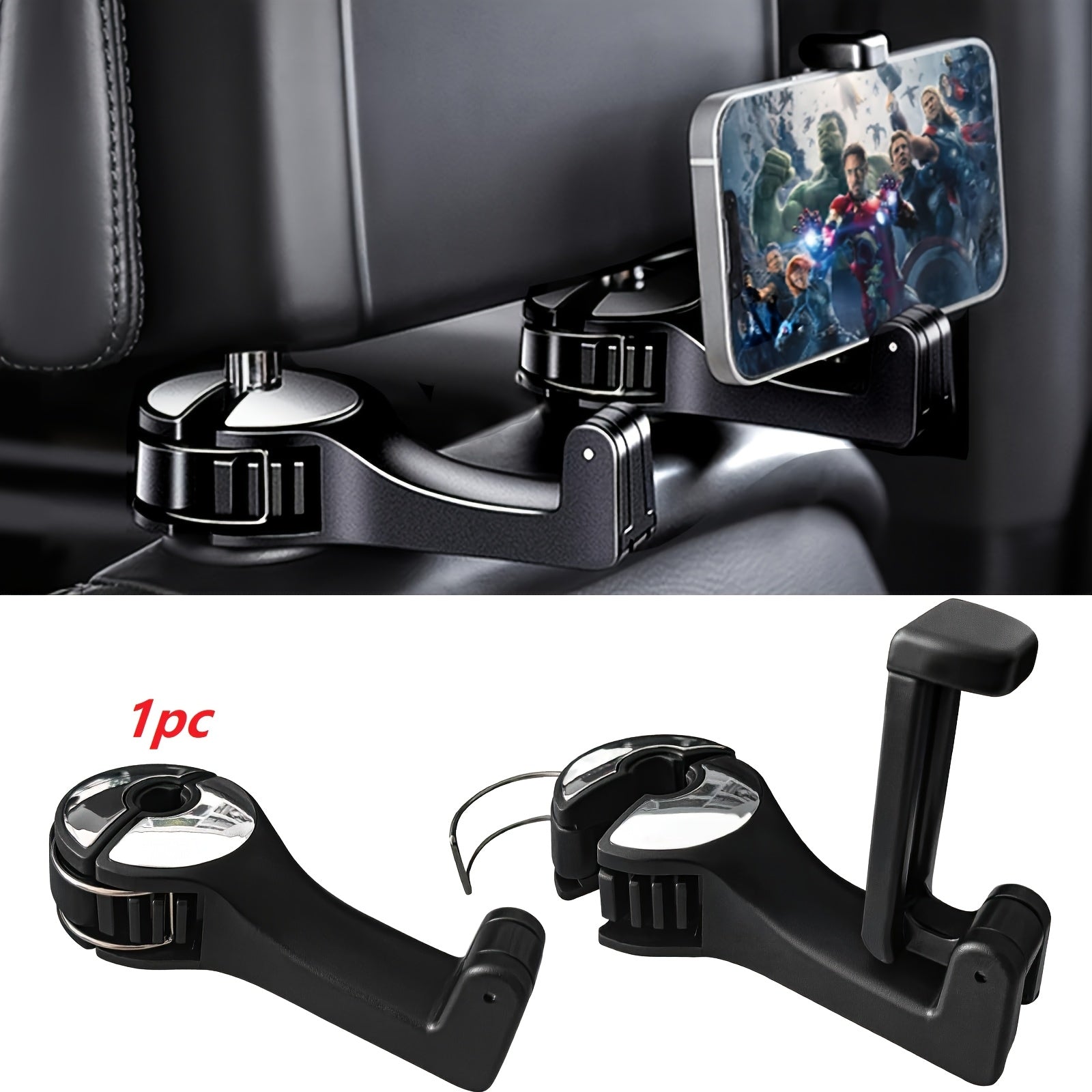 Universal Car Headrest Hook with Phone Holder PVC Durable 2-in-1 Organizer