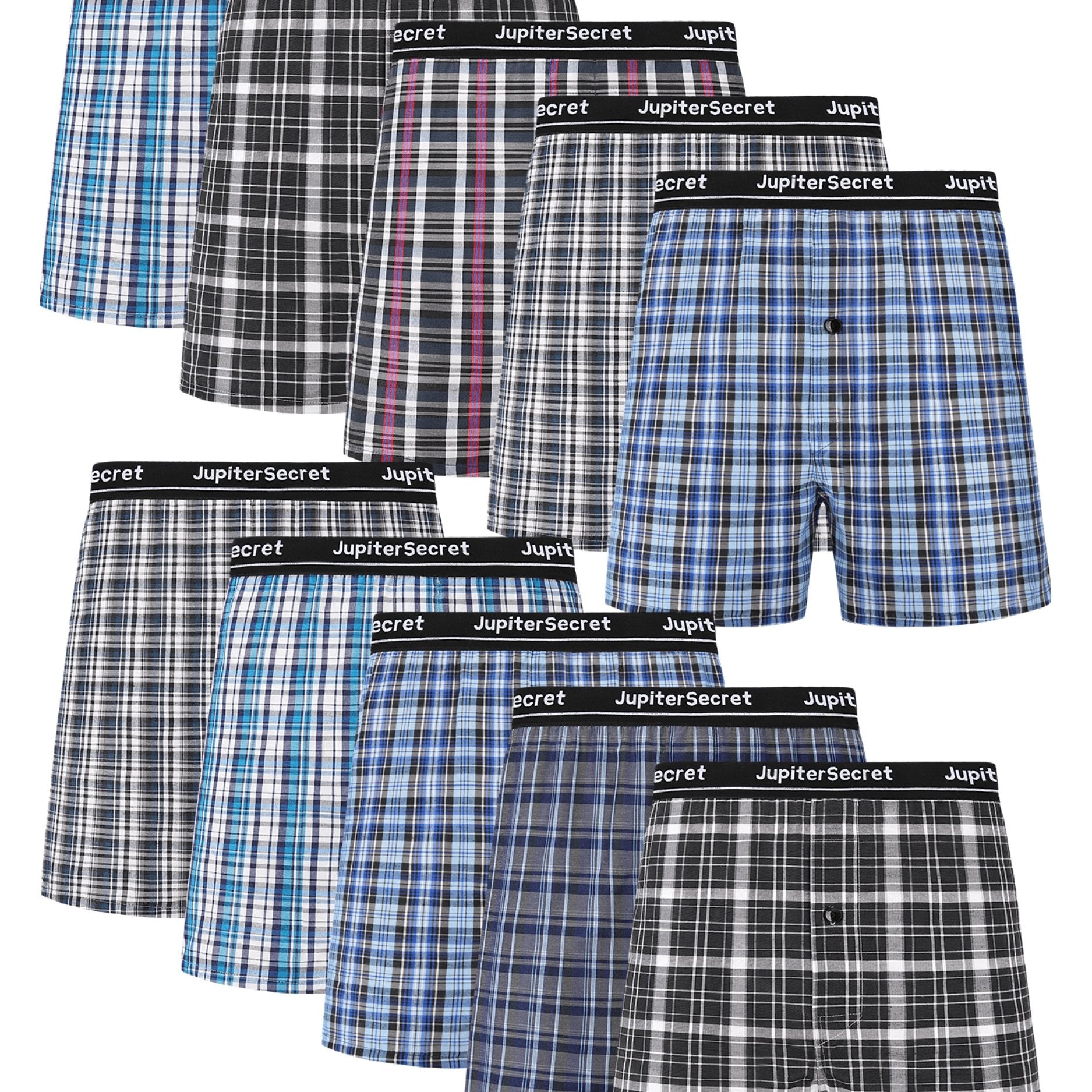 Men's Woven Boxer Shorts 6-10 Pack Cotton Blend Stripes Elastic Waistband