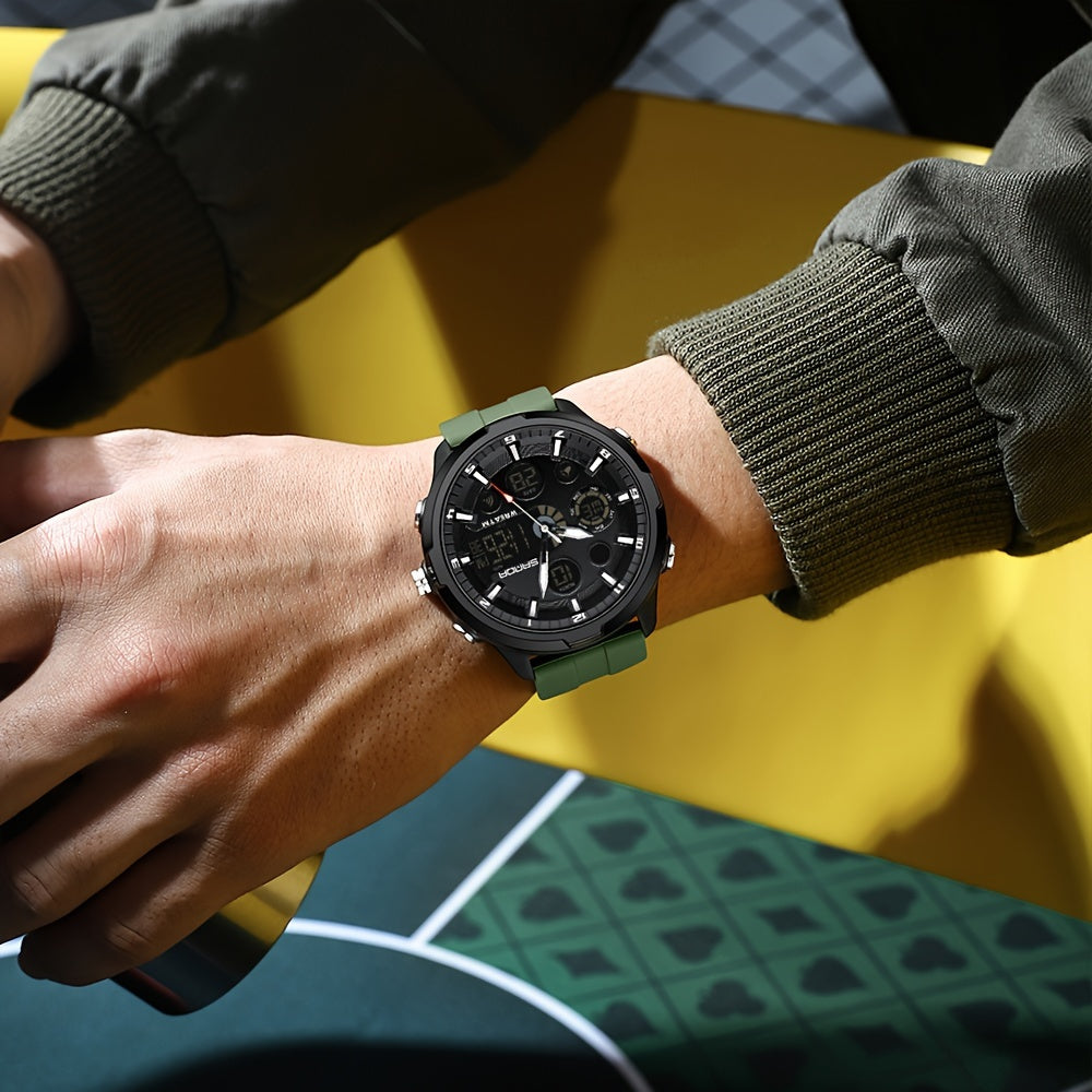 Men's Sports Watch Quartz Chronograph Water-Resistant 5ATM with Date Display and Silicone Strap