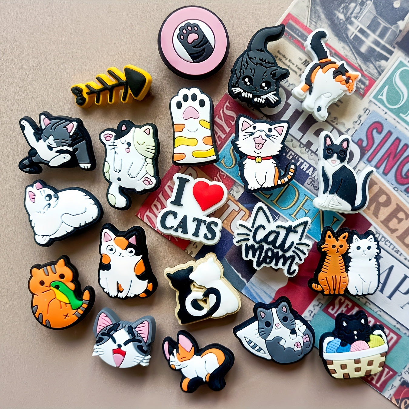 20Pcs Cat PVC Charms Set Assorted Cute Cat Designs DIY Shoe Pins for Sandals Bracelets