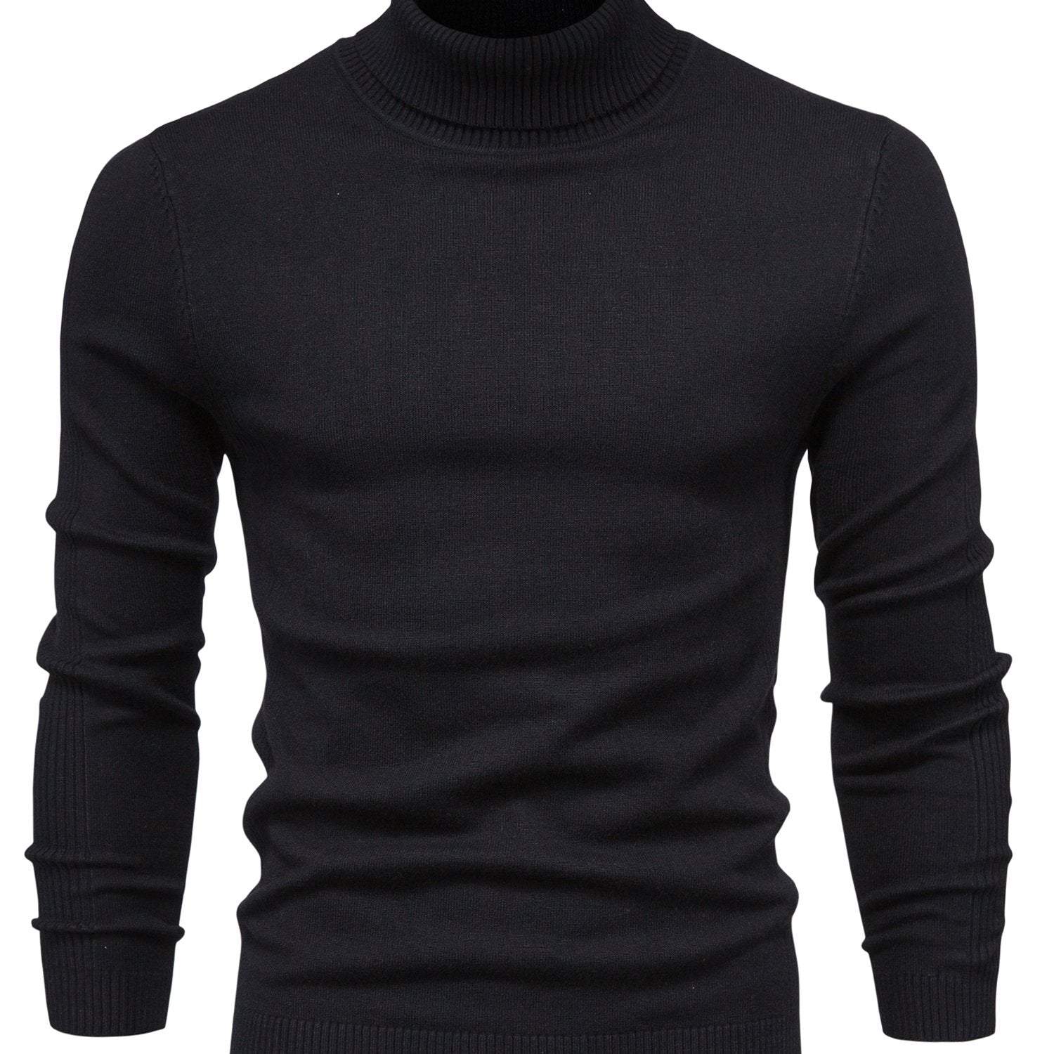 Suéter de cuello alto de viscosa de alta elasticidad para hombre, color sólido, estilo casual de invierno, ajustado