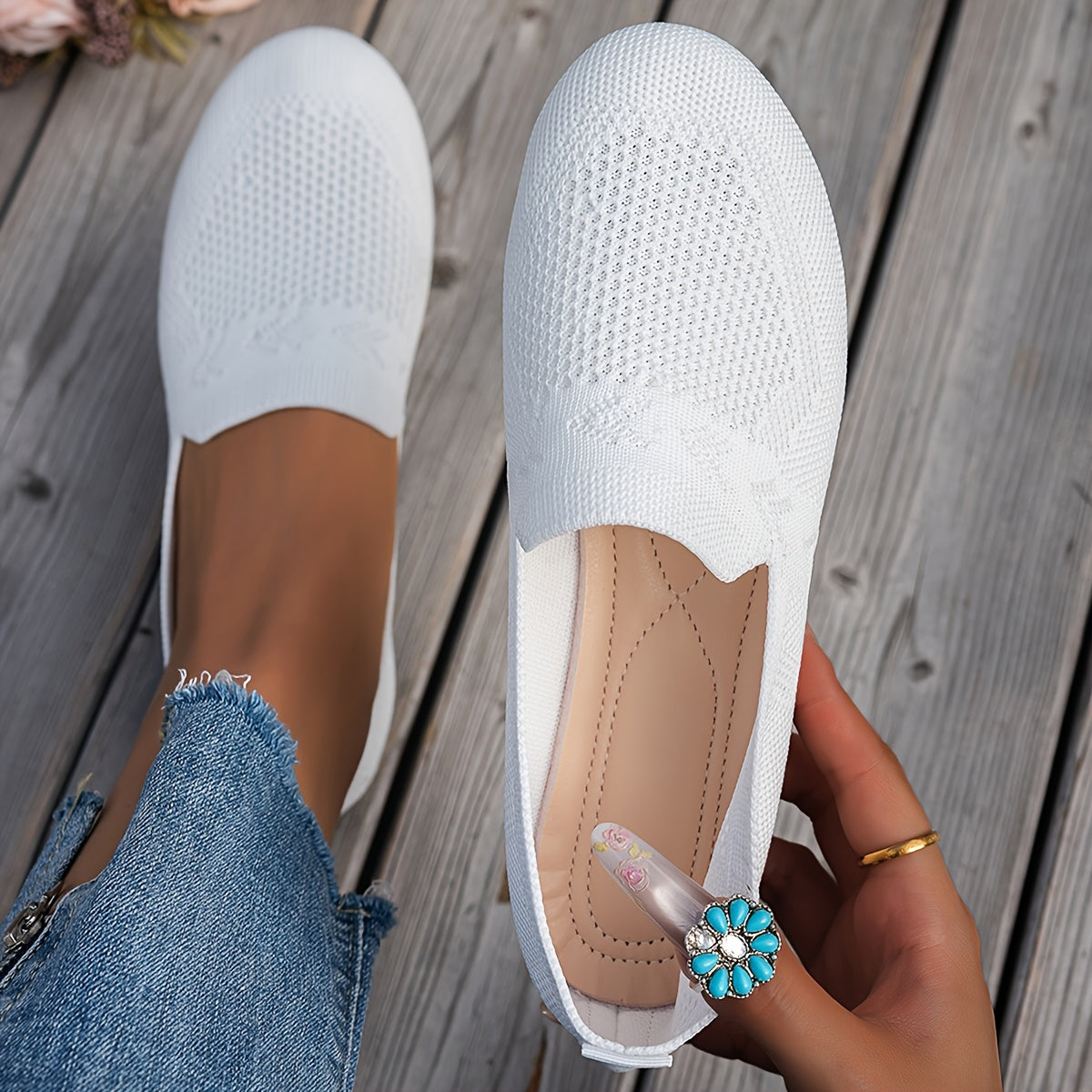 Women Knit Flat Round Toe Shoes Casual Comfortable Everyday