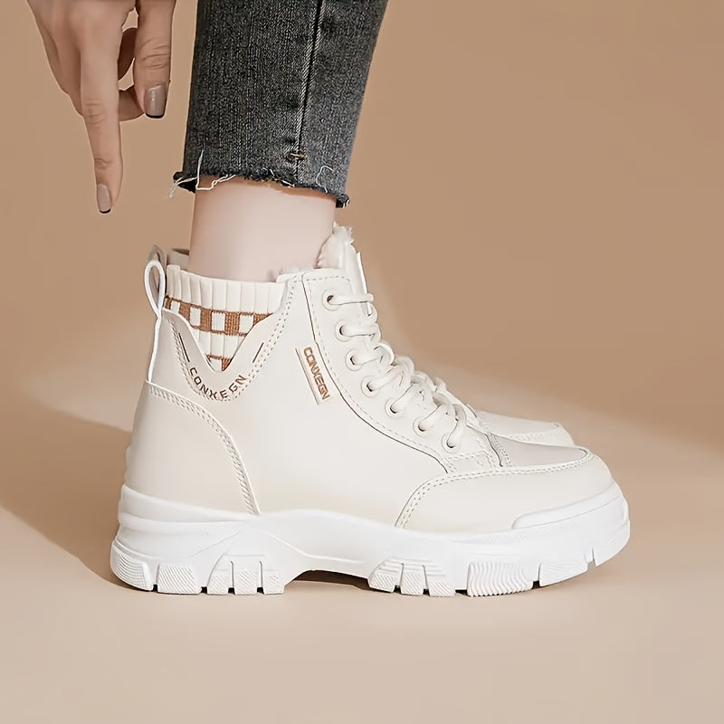 Women's Thick Sole Ankle Boots Warm Fleece Winter Lace-Up