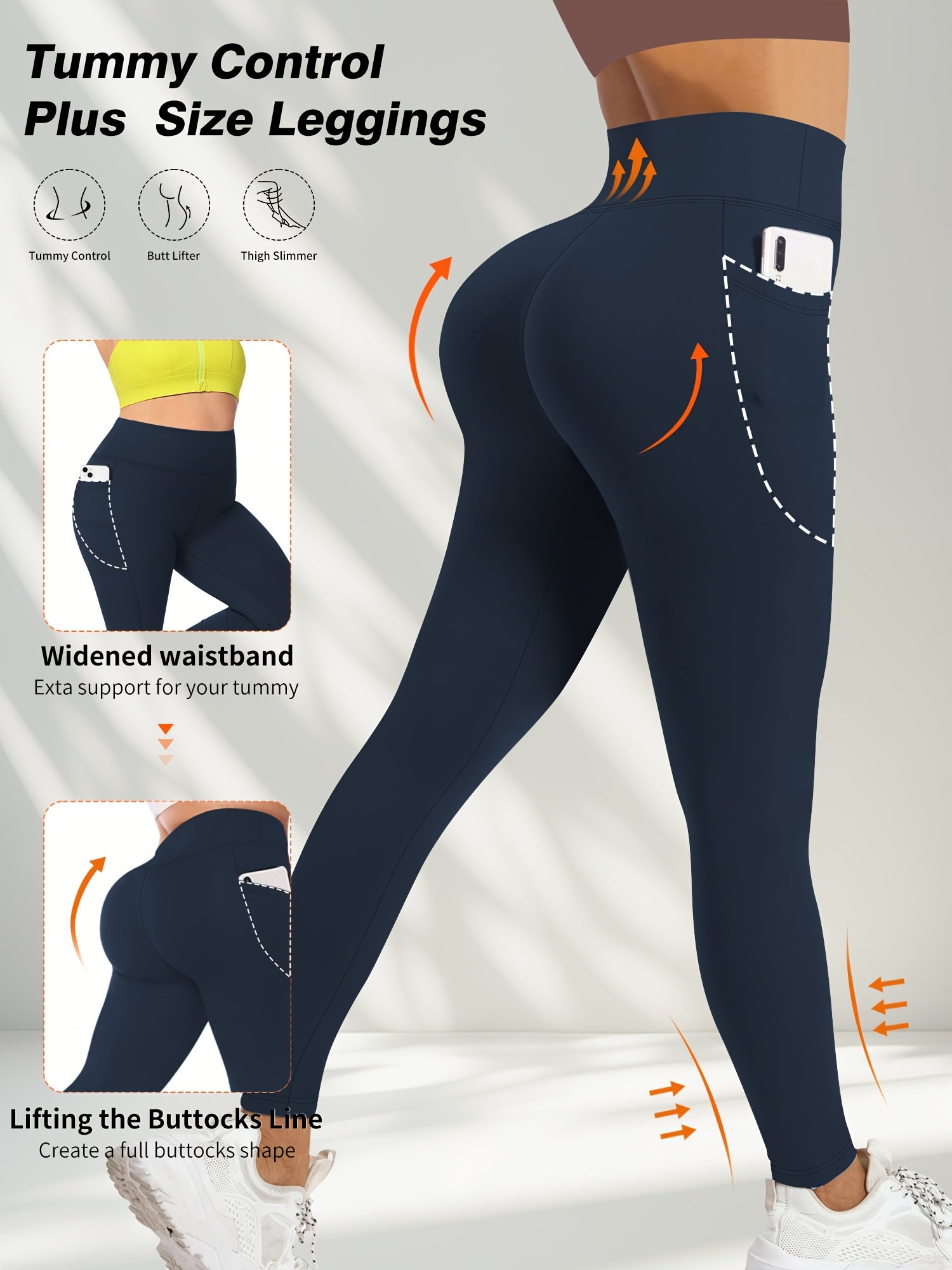 Plus Size Yoga Pants 7-Pack – Tummy Control High-Waisted Workout Leggings with Pockets