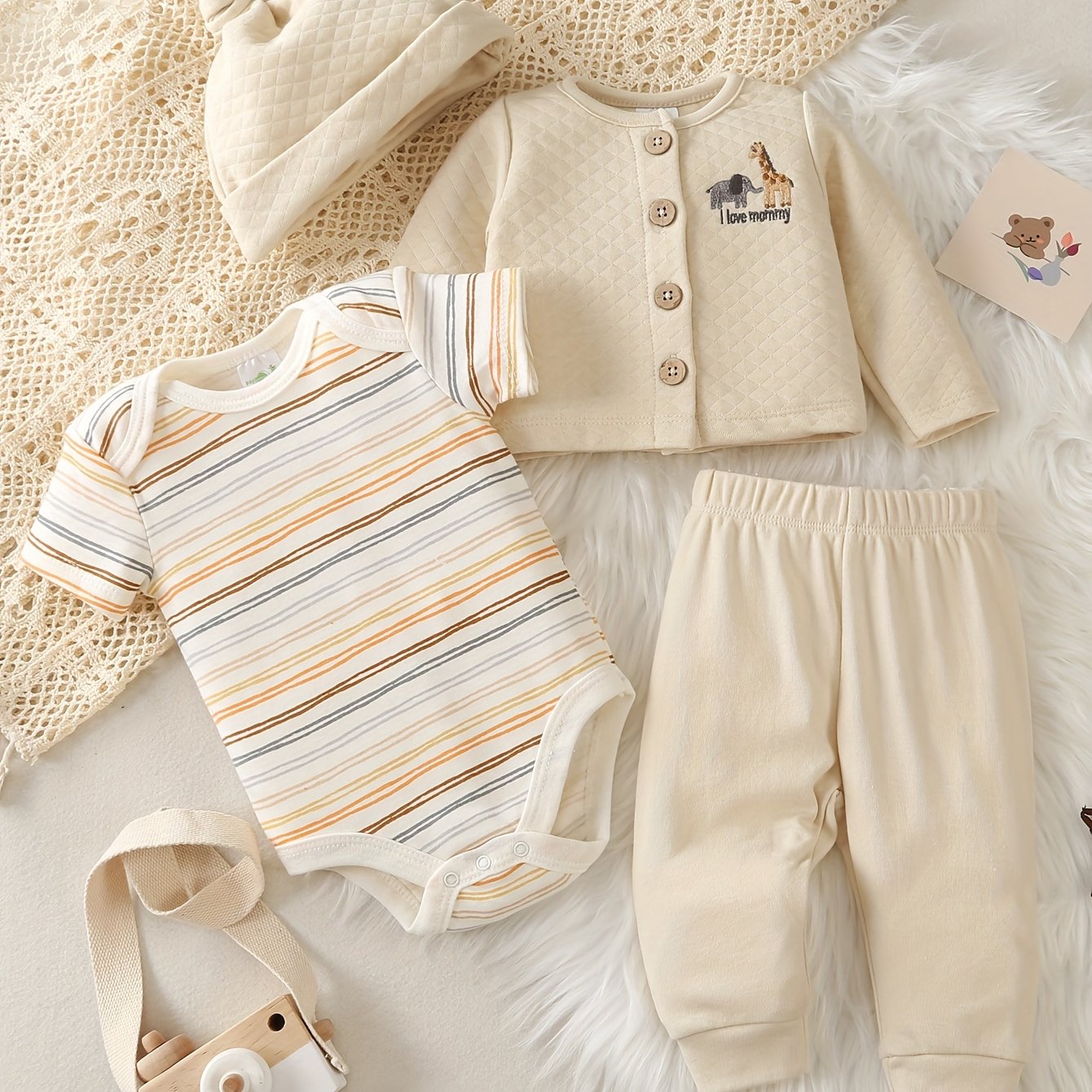 Boys Cotton Cartoon Giraffe Pants Set Long Sleeve Casual Fall Winter