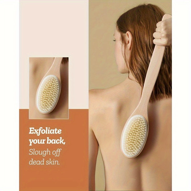 Dry Brush for Sensitive Skin with Long Handle, Natural Bristles, Odorless