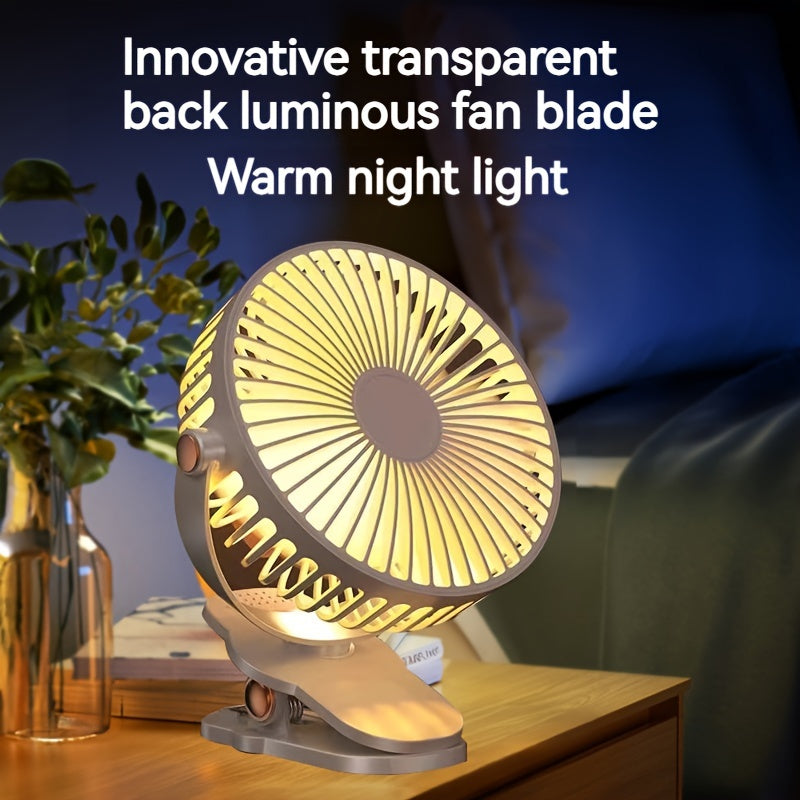 Black Portable Clip-On Fan with 360° Rotation, 5 Speeds, Battery Operated