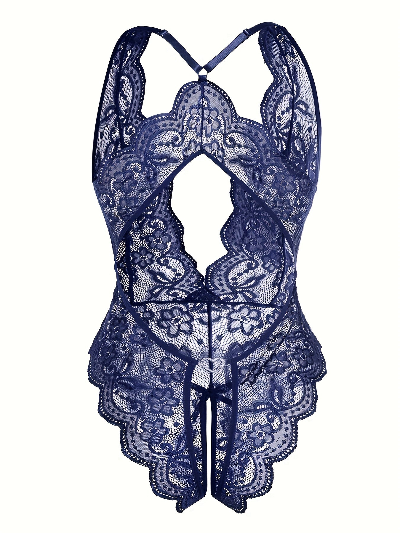 Plus Size Lace Bodysuit Women's Crotchless Halter Teddy with Rhinestones